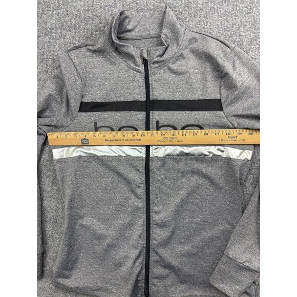 Bebe Athletic Track Jacket Women's XL Heather Gray Mesh Striped Zip Front Pocket - Picture 3 of 6